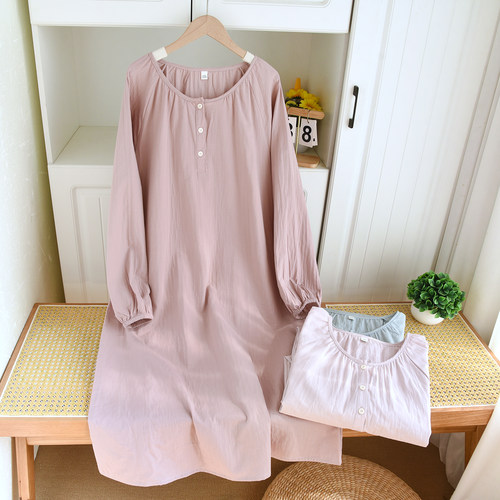 高端细纱布纯棉睡裙女长袖睡衣春秋连衣裙2026新款100%全棉家居裙