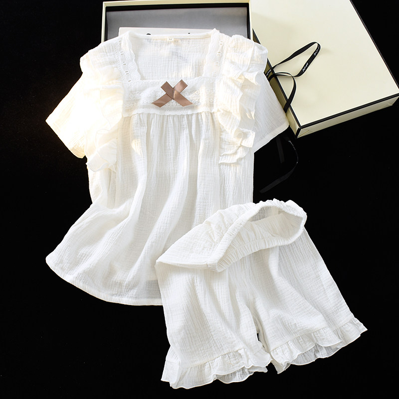 夏季睡衣女短袖短裤套装纯棉纱布2026年新款公主风时尚蕾丝家居服,女士内衣/男士内衣/家居服,睡衣/家居服套装,淘宝优惠券,粉丝福利购,淘宝优惠卷