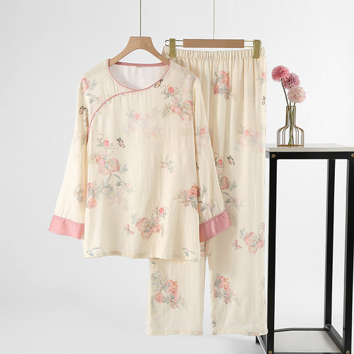 国风睡衣女春秋纯棉长袖套装2026新款新中式夏季薄100全棉家居服