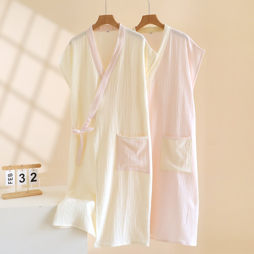 夏季睡袍纯棉纱布睡衣女短袖2026新款情侣浴袍汗蒸全棉男士家居服