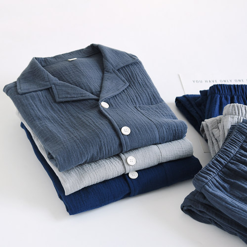 纯棉纱布睡衣男士春秋开衫长袖宽松大码2025新款夏100%全棉家居服