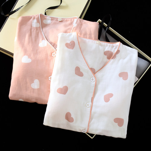 带胸垫睡衣女纱布薄款日系家居服