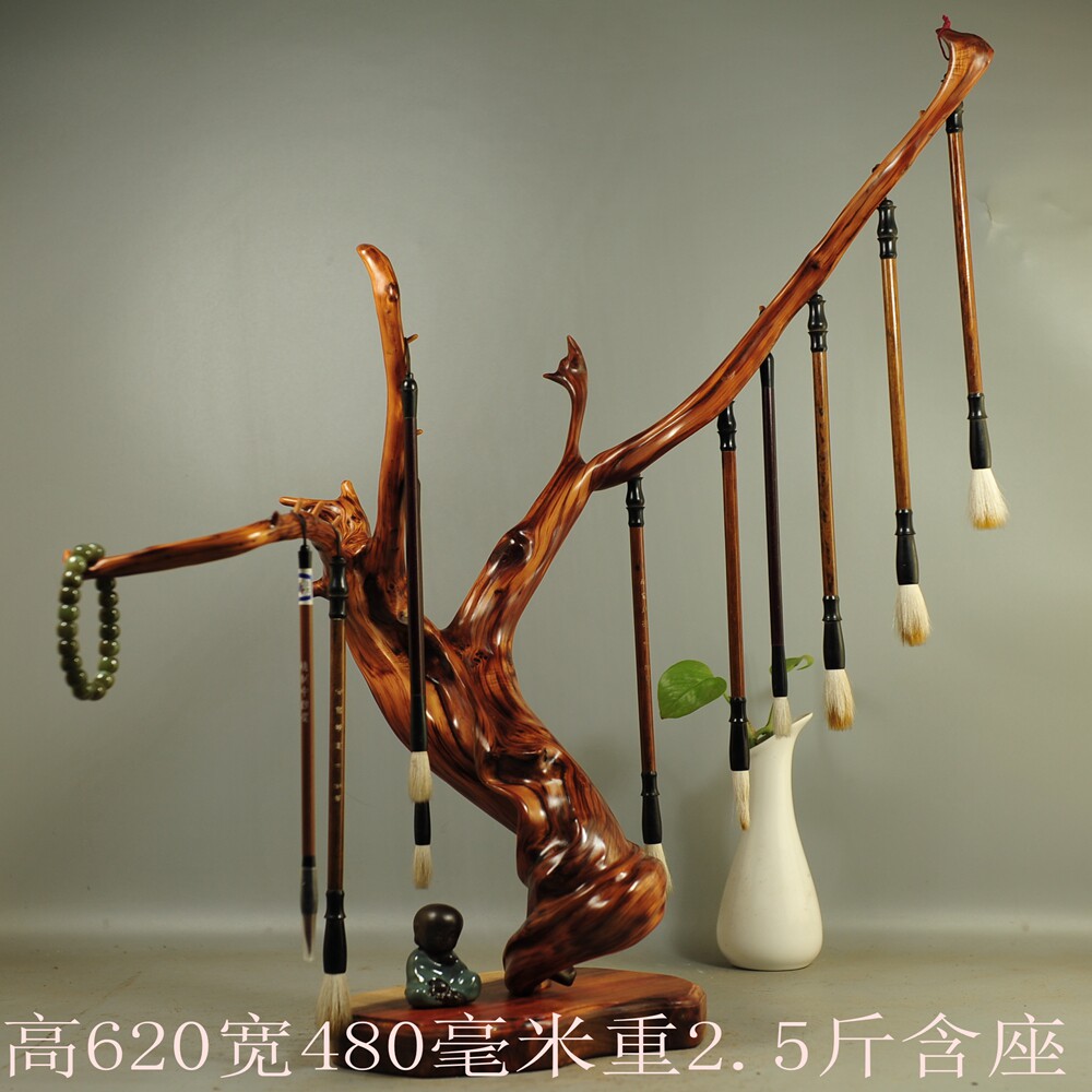 崖柏根雕摆件禅意随形笔挂工艺品镇宅笔架珠串架笔筒茶台红白料
