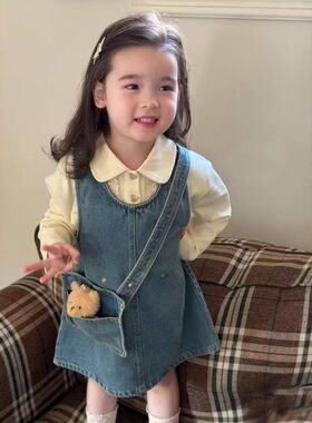 CY262628女童套装2026春夏新款宝宝牛仔背心裙小女孩娃娃衫两件套