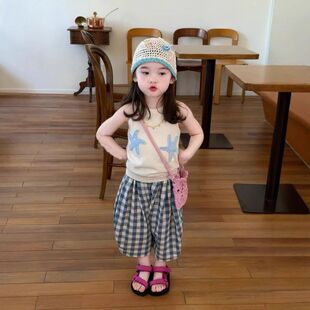 子两件套装 背心宝宝格纹七分裤 潮 2026春夏无袖 DZ26002儿童童套装