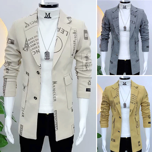 潮流网红中长款 秋冬外套男炸街气质时尚 修身 毛呢大衣韩版 风衣 男士