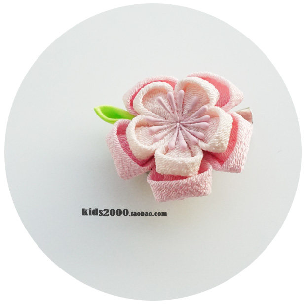 纯手工【小桃花】汉风传统和风布花发夹和服少女日常发夹胸针双用