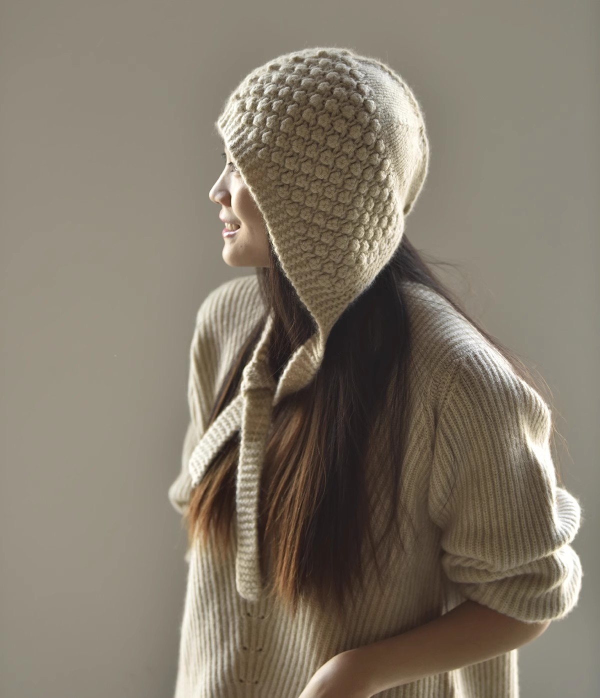 大头围福星山羊绒手工编织帽