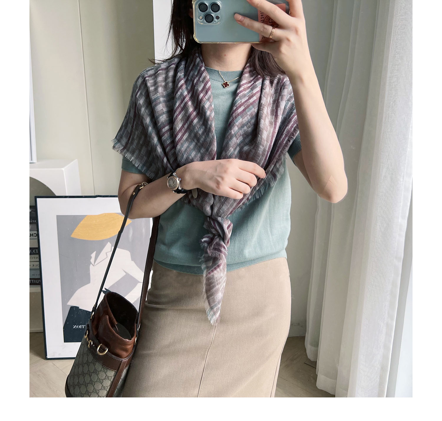 设计师款~2025春秋冬女士轻薄200支戒指绒围巾100%水溶羊毛小方巾