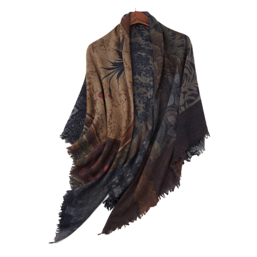 26新款100%水煮羊毛大方巾数码印花保暖披肩复古调春秋外搭空调巾