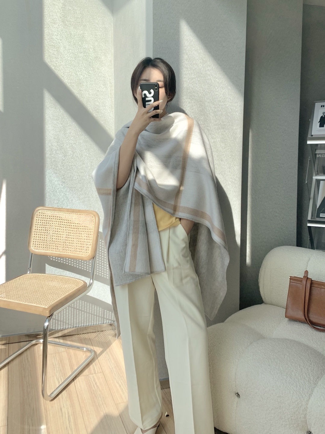 英伦风！超大重磅秋冬季女加厚保暖纯羊毛格子双面斗篷纯色大披肩