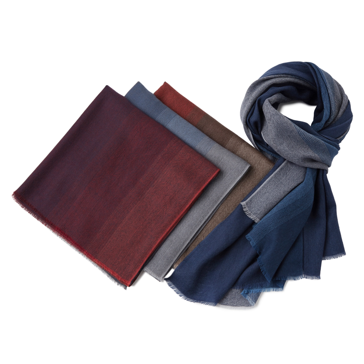 高奢订单款男精干商务薄款纯山羊绒短须围巾精纺渐变休闲高档围脖