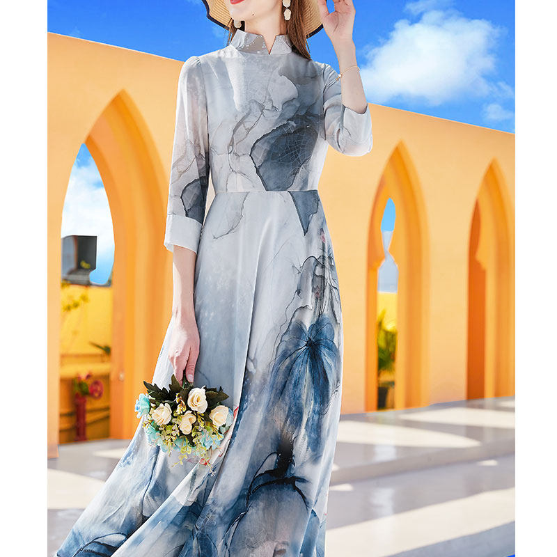 国际大牌连衣裙2022新款女夏长款雪纺高级中国风高端奢华减龄长裙