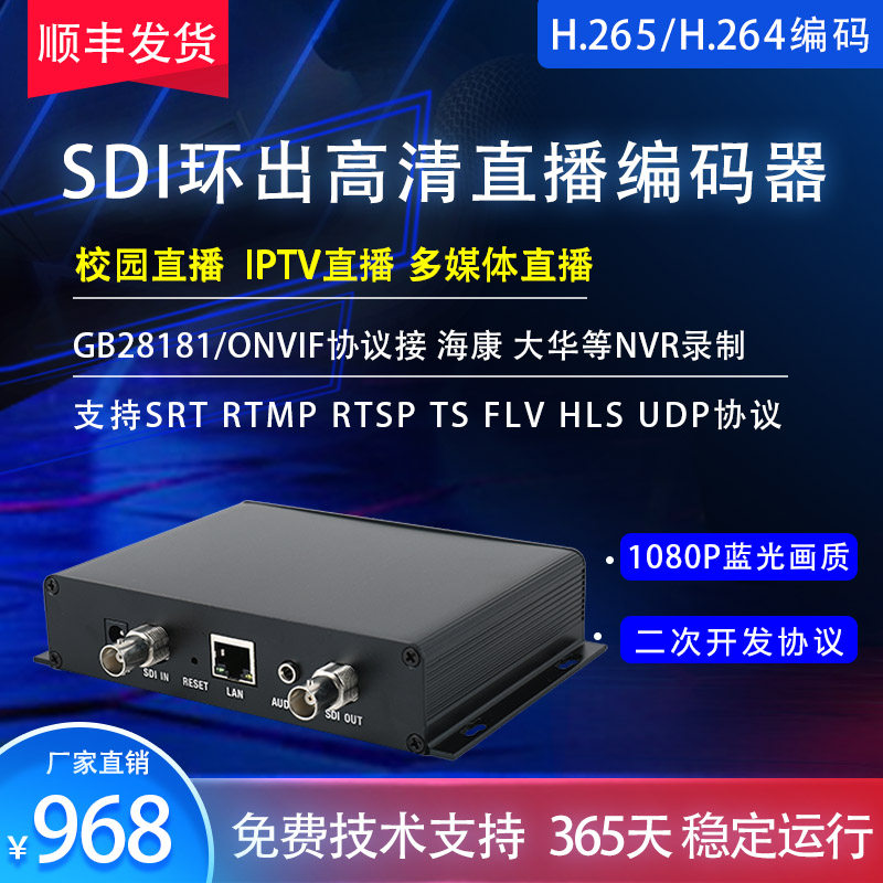 sdi环出高清直播编码器3G HD SD-SDI采集卡iptv监控接nvr录制h265