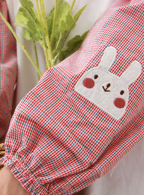 日式春夏泡泡棉袖套刺绣小兔防晒防污套袖学生成人家居手工烘培