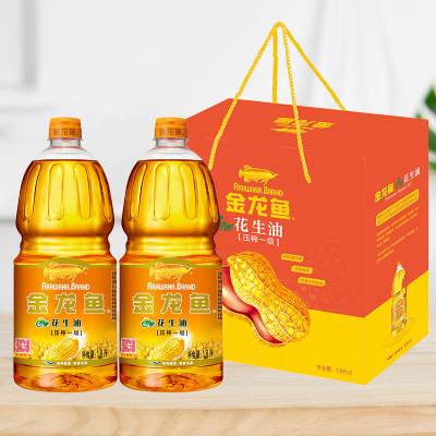 金龙鱼花生油特香花生油1.8L*2家庭炒菜食用油礼盒送礼物理压榨