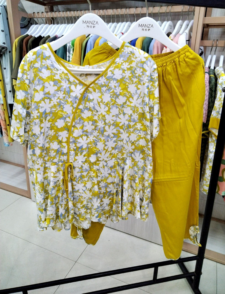 新款玛睡衣女士夏季梭织棉短袖家居服夏天V领薄款夏款加大码套装