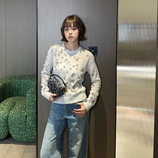 南油立体蝴蝶刺绣圆领针织衫女夏毛衣气质时髦设计感白色套头上衣