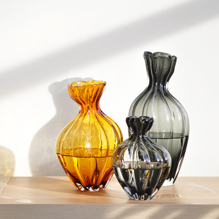 桌面摆放鲜切花插花瓶 存在轻瑕 花器 彩色玻璃花瓶 清货