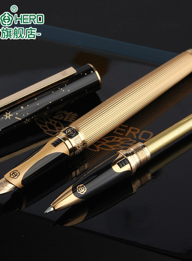英雄（HERO）钢笔1085金笔尖12K商务办公礼物送礼盒套装男士生日礼物送领导 黑色