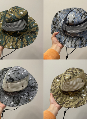 春夏季男遮阳防晒户外钓鱼登山牛仔大帽檐网眼透气渔夫帽可折叠