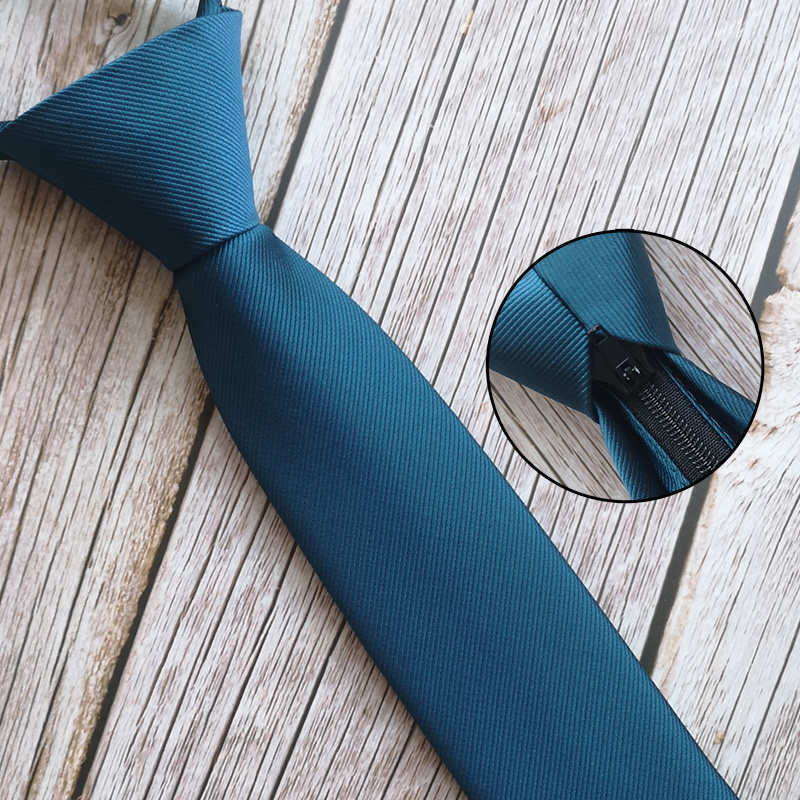 孔雀蓝手打领带男拉链式商务正装懒人易拉得上班职业装天蓝免打结