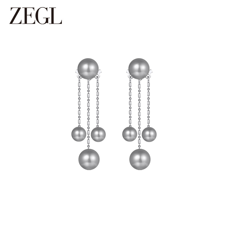 ZEGL休闲个性灰珍珠流苏耳环