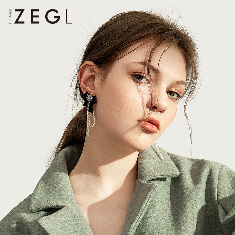 ZEGL设计师在逃公主蝴蝶结流苏耳环女百搭小众高级感高级夏天耳饰