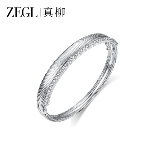 ZEGL银色素圈手镯时尚锆石镯子