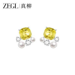爆款 ZEGL真柳闪锆独特耳钉女新款 耳环轻奢高级感人造珍珠夏日耳饰