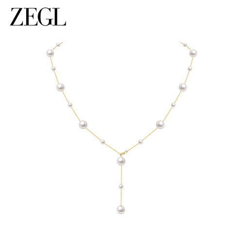 ZEGL个性长款珍珠吊坠项链毛衣链