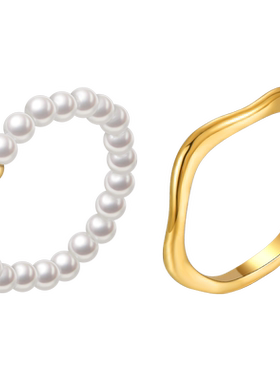 ZEGL珍珠叠戴戒指两件套