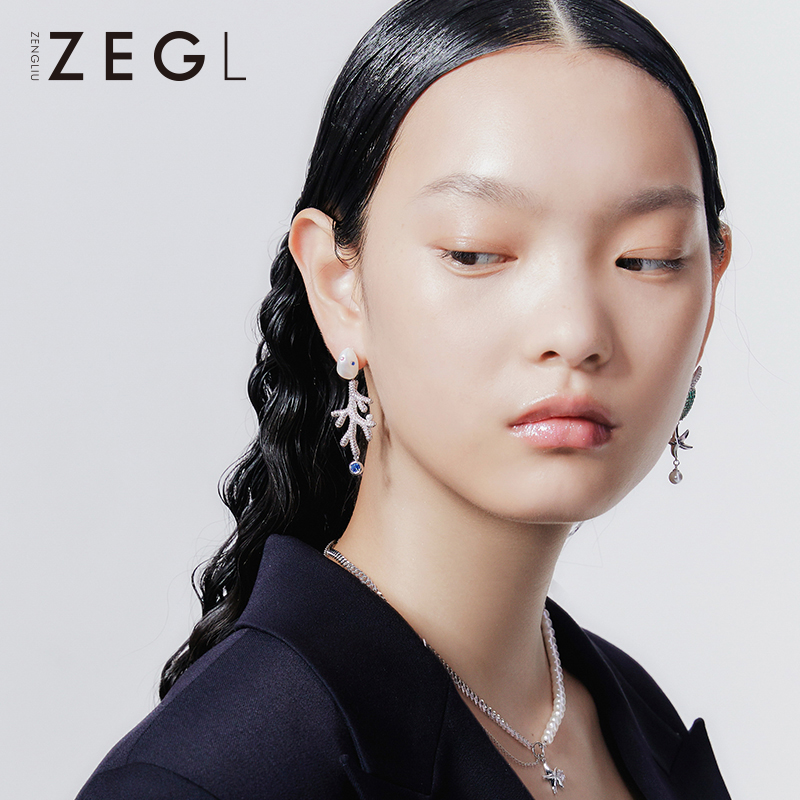 ZENGLIU设计师珊瑚耳钉女韩国气质耳环2021年新款耳饰个性设计感