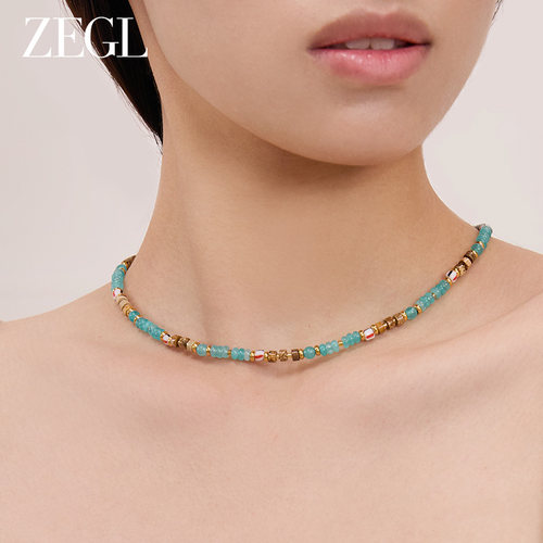 ZEGL复古彩珠项链多巴胺锁骨链