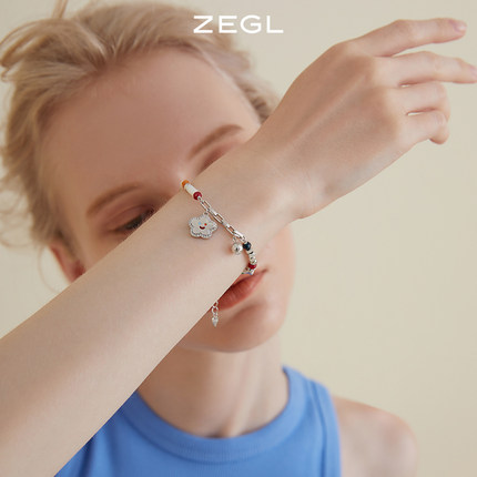ZEGL小彩串笑脸花朵串珠手链女生小众彩色彩虹秋冬出游多巴胺手饰