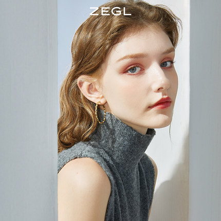 ZEGL碎银子圆圈耳环女金色耳圈2025年新款爆款耳钉925银针大耳饰