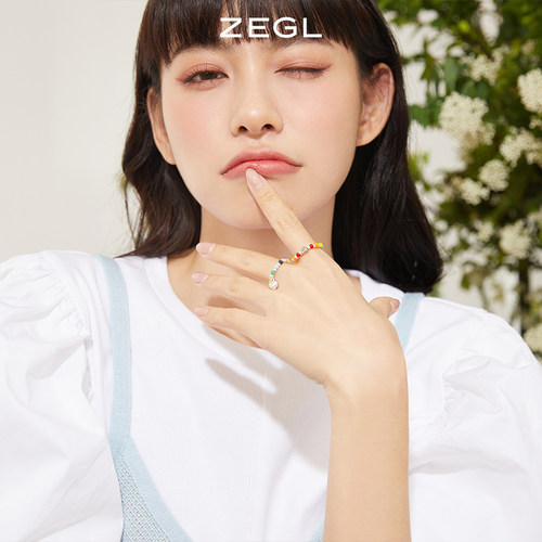 zegl彩虹串珠戒指女设计小众