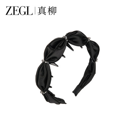 ZEGL黑色缎面公主落难发箍减龄高颅顶头箍发饰法式洋气高级感头饰