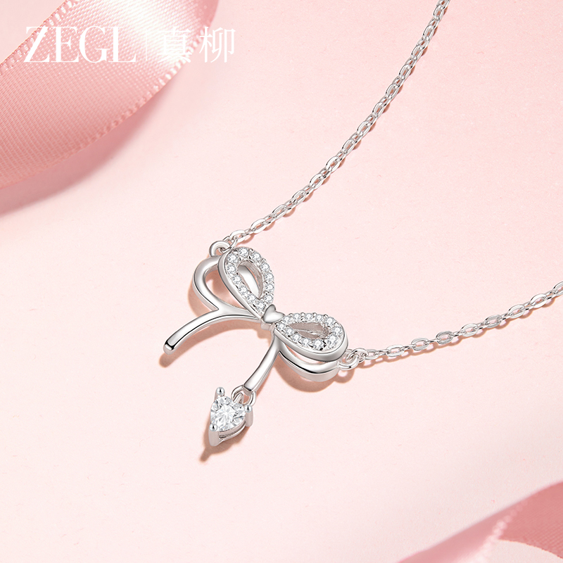 ZEGL真柳925纯银蝴蝶结项链女款2025新款春夏配饰生日礼物送女友