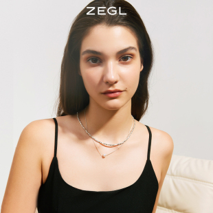ZEGL碎银几两叠戴项链女生轻奢小众高级设计感人鱼姬珠双层锁骨链
