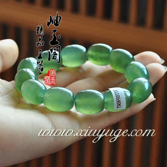 岫玉阁专柜正品岫玉手链180料绿色 收藏级岫玉手串 附证书4061