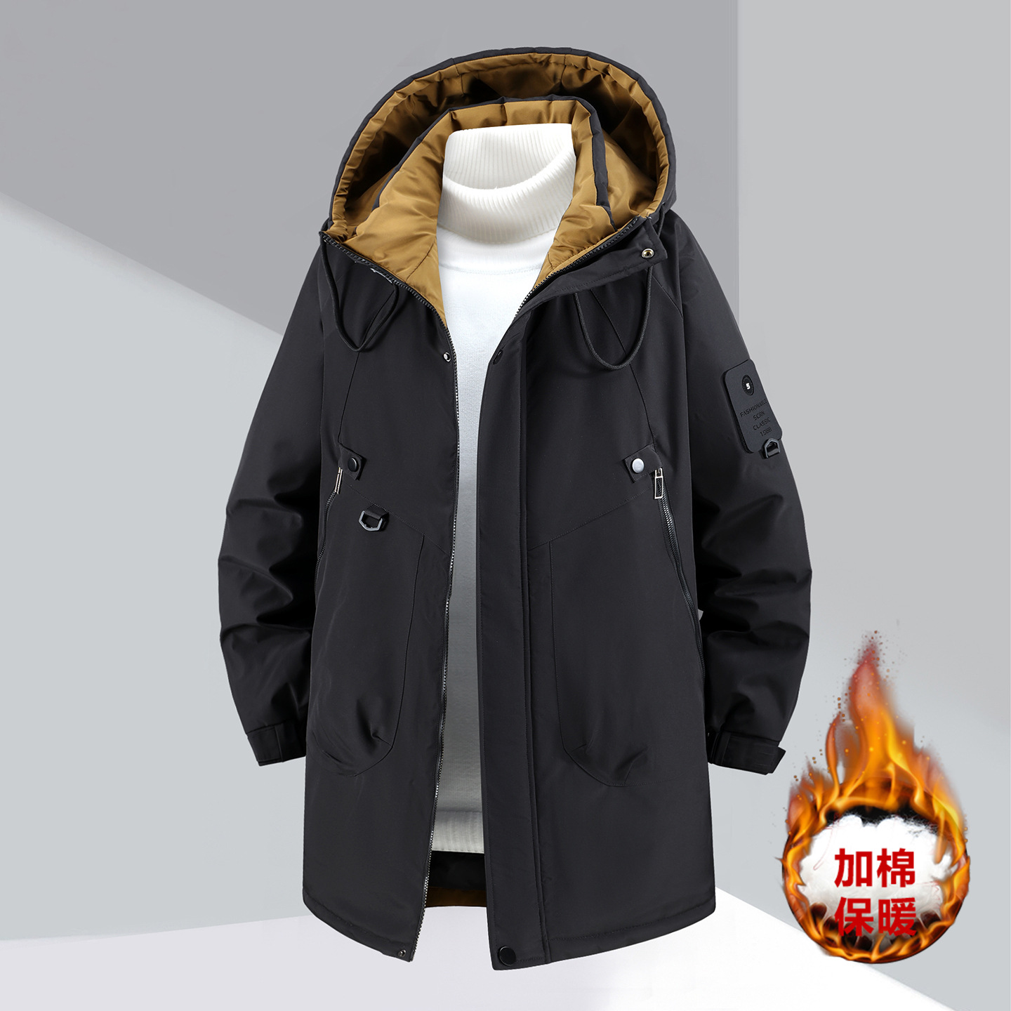 冬季男装中长款棉衣加肥加大外套