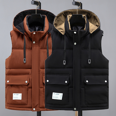 秋冬大码男装棉马甲男士活帽羽绒棉背心韩版宽松棉坎肩学生厚马夹