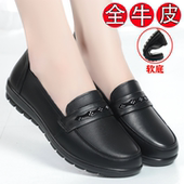 真皮软底妈妈鞋 子舒适防滑一脚蹬中年皮鞋 中老年女鞋 春季 奶奶单鞋