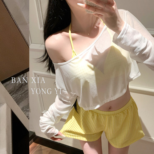 分体泳衣女宽松罩衫遮肉小胸度假