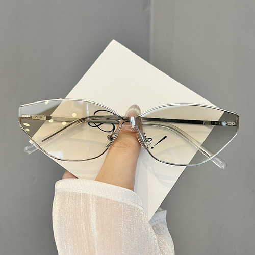 银框金属边框猫眼墨镜太阳眼镜