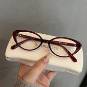 17克超轻复古红色眼镜框架女高级感凹造型时髦可配度数近视镜小脸