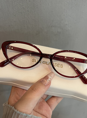 17克超轻复古红色眼镜框架女高级感凹造型时髦可配度数近视镜小脸