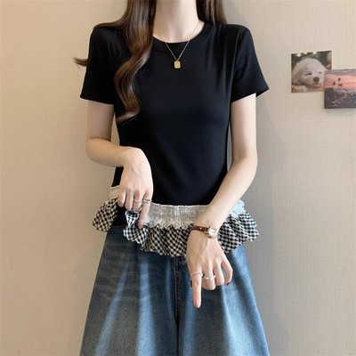 短袖t恤女2025夏季新款爆款芭蕾风正肩显瘦遮肉短款小上衣高级感