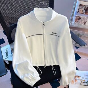 立领双拉链卫衣女2025早秋新款初高中学生运动短款开衫上衣外套潮